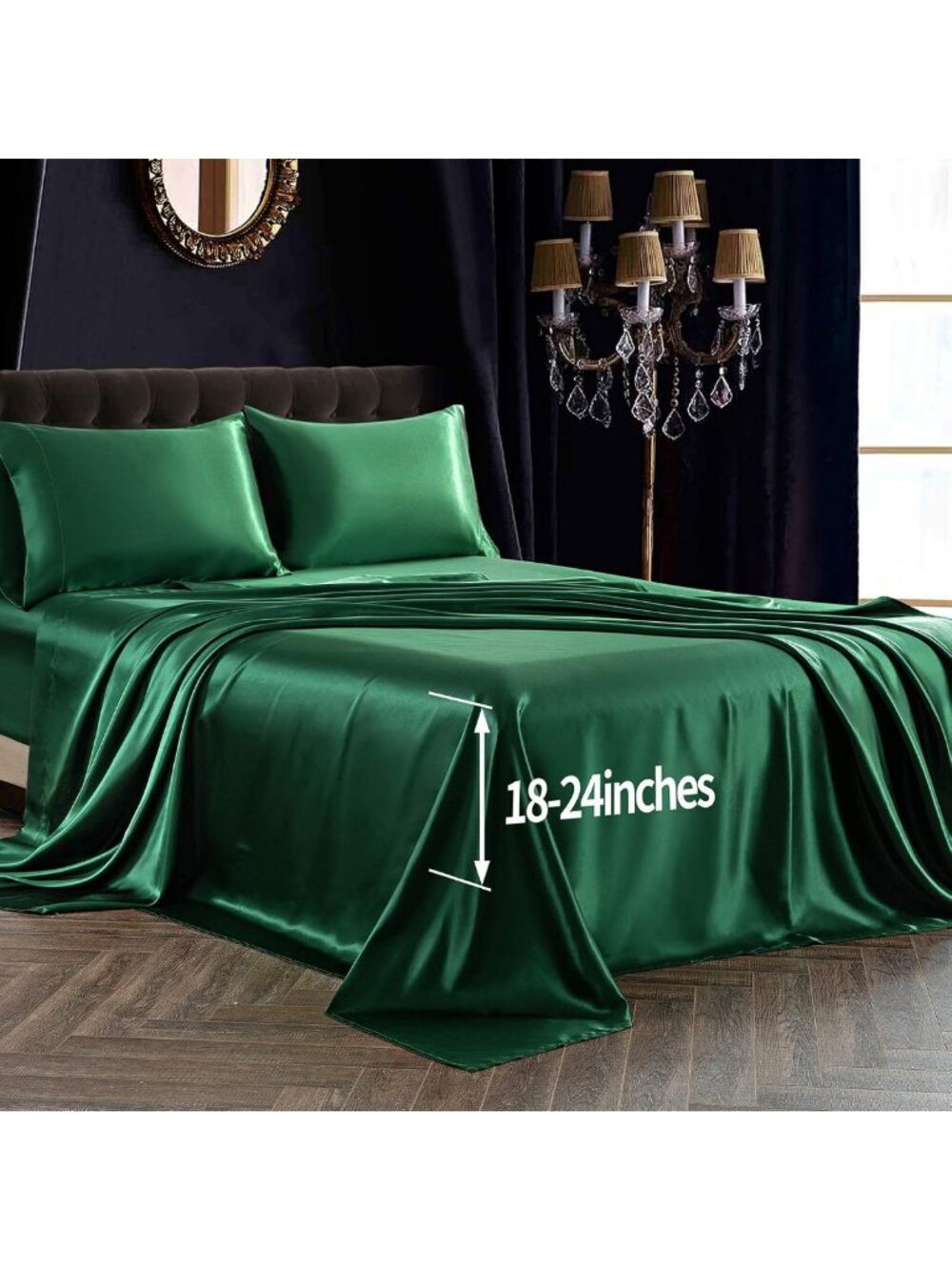 Emerald Green Extra Deep Pocket Satin Queen Sheet Set - 4 Pieces, Luxurious